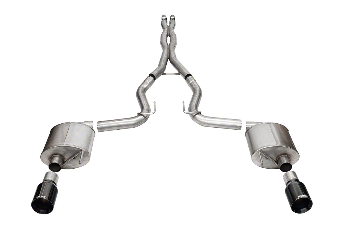 Corsa Performance Sport Cat-Back Exhaust with Straight Cut Black Tips (2024 Mustang GT Fastback w/o Active Exhaust)