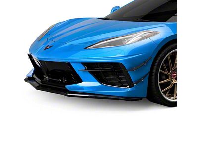 2VR + 1VR Front Bumper Canards; Gloss Carbon Fiber Vinyl (20-24 Corvette C8)