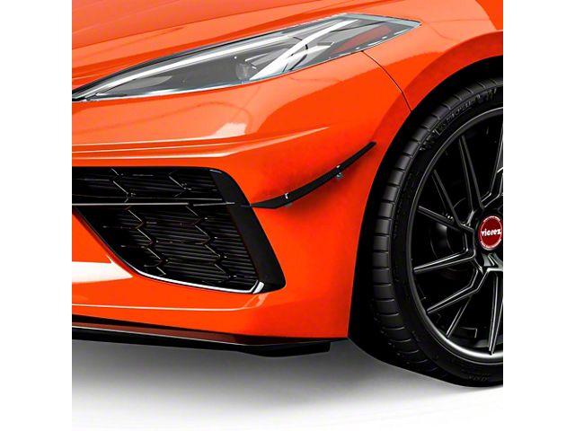 2VR Front Bumper Canards; Gloss Carbon Fiber Vinyl (20-24 Corvette C8)