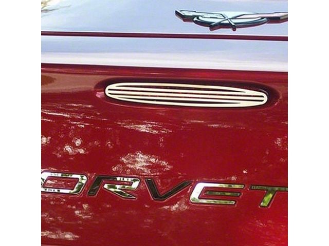 5th Brake Light Billet Grille with Crossed Flag Logo; Polished (97-04 Corvette C5)