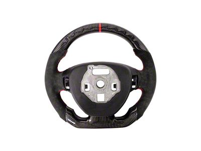 Alcantara Steering Wheel without Button Covers; Carbon Fiber with Red Stripe (14-19 Corvette C7 w/o Heated Steering Wheel)