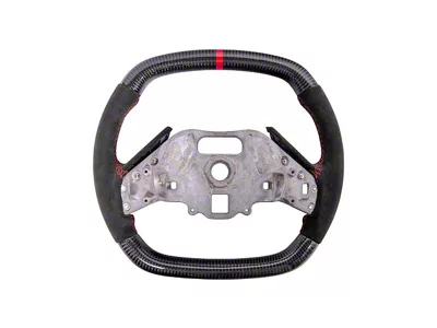 Alcantara Steering Wheel without Button Covers; Carbon Fiber with Red Stripe (20-25 Corvette C8 w/o Heated Steering Wheel)