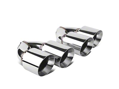 Angled Cut Dual Round Exhaust Tips; 4-Inch; Polished (Fits 2.50-Inch Tailpipe)