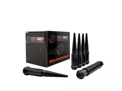 Black Spike Lug Nuts; M12x1.5; Set of 24 (97-19 Corvette C5, C6 & C7)