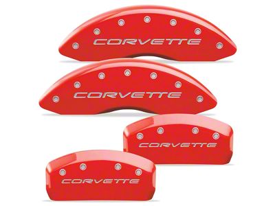 Brake Caliper Covers with Corvette Lettering; Red; Front and Rear (97-04 Corvette C5)