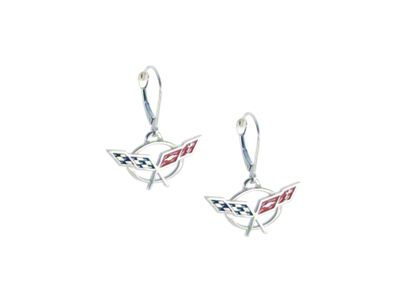 C5 Enameled Leverback Earrings; Sterling Silver