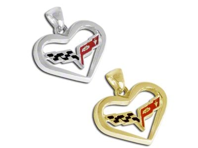 C6 Emblem Heart Pendant; Sterling Silver