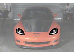 C7 Style Projector LED Sequential Signal Turn Headlights; Black Housing; Clear Lens (05-13 Corvette C6)