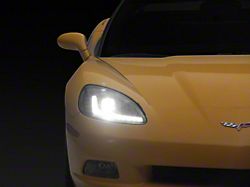 C7 Style Projector LED Sequential Signal Turn Headlights; Black Housing; Clear Lens (05-13 Corvette C6)