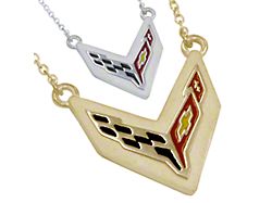 C8 Enameled Emblem Necklace; 14K Yellow Gold
