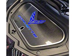 Carbon Fiber/Brushed Frunk Trunk Cover with Blue Carbon Fiber Crossed Flags Insert (20-26 Corvette C8)
