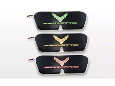 Carbon Fiber/Brushed Frunk Trunk Cover with Yellow Carbon Fiber Crossed Flags Insert (20-26 Corvette C8)