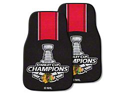 Carpet Front Floor Mats with Chicago Blackhawks 2015 NHL Stanley Cup Champions Logo; Black (Universal; Some Adaptation May Be Required)