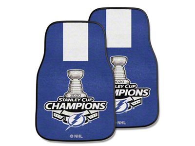 Carpet Front Floor Mats with Pittsburgh Penguins 2018 NHL Stanley Cup Champion Logo; Black (Universal; Some Adaptation May Be Required)