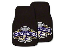 Carpet Front Floor Mats with Baltimore Ravens 2013 Super Bowl XLVII Champions Logo; Black (Universal; Some Adaptation May Be Required)