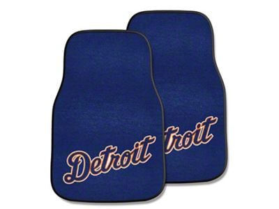 Carpet Front Floor Mats with Detroit Tigers Logo; Navy (Universal; Some Adaptation May Be Required)