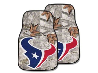 Carpet Front Floor Mats with Houston Texans Logo; Camo (Universal; Some Adaptation May Be Required)