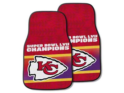 Carpet Front Floor Mats with Kansas City Chiefs Super Bowl LVII Logo; Red (Universal; Some Adaptation May Be Required)