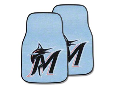 Carpet Front Floor Mats with Miami Marlins M Logo; Blue (Universal; Some Adaptation May Be Required)