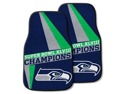 Carpet Front Floor Mats with Seattle Seahawks 2014 Super Bowl XLVIII Champions Logo; Navy (Universal; Some Adaptation May Be Required)