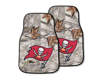 Carpet Front Floor Mats with Tampa Bay Buccaneers Logo; Camo (Universal; Some Adaptation May Be Required)