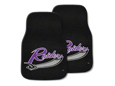 Carpet Front Floor Mats with University of Mount Union Raiders and Sword Logo; Black (Universal; Some Adaptation May Be Required)