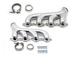 Cast Iron Exhaust Manifolds with V-Band Clamps; Ceramic Silver (02-12 Corvette C5 & C6)