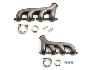 Cast Iron Exhaust Manifolds with V-Band Clamps; Raw (02-12 Corvette C5 & C6)