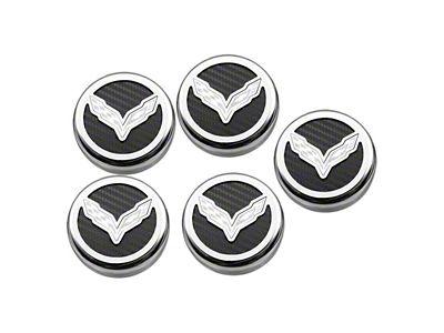 Corvette Flag Style Fluid Cap Covers; Black Carbon Fiber (14-19 Corvette C7 w/ Manual Transmission)