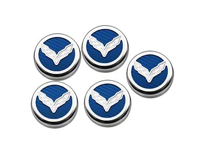 Corvette Flag Style Fluid Cap Covers; Blue Carbon Fiber (14-19 Corvette C7 w/ Manual Transmission)