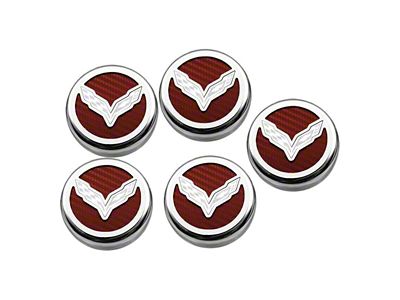 Corvette Flag Style Fluid Cap Covers; Red Carbon Fiber (14-19 Corvette C7 w/ Manual Transmission)