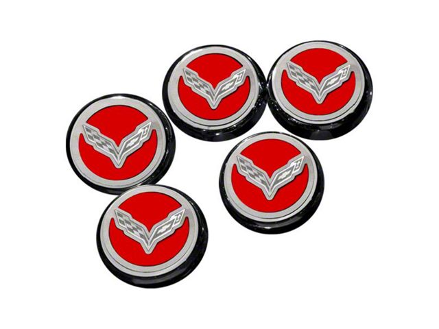 Corvette Flag Style Fluid Cap Covers; Bright Red Solid (14-19 Corvette C7 w/ Automatic Transmission)