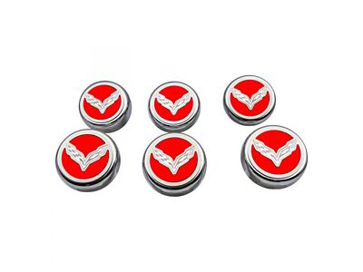 Corvette Flag Style Fluid Cap Covers; Bright Red Solid (14-19 Corvette C7 w/ Manual Transmission)