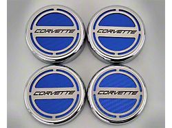 Corvette Logo Fluid Cap Covers; Yellow Carbon Fiber (20-24 Corvette C8 Coupe)