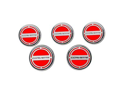 Corvette Style Fluid Cap Covers; Solid Bright Red (14-19 Corvette C7 w/ Automatic Transmission)