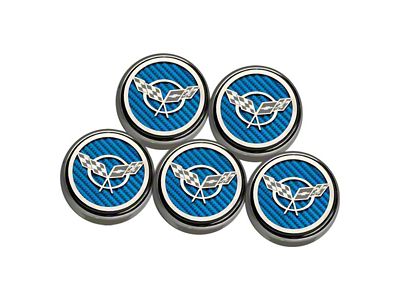 Cross Flag Series Fluid Cap Covers; Blue Carbon Fiber (97-04 Corvette C5 w/ Automatic Transmission)