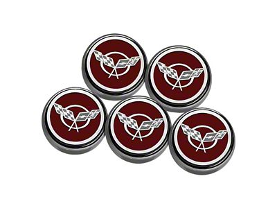 Cross Flag Series Fluid Cap Covers; Garnet Red (97-04 Corvette C5 w/ Automatic Transmission)