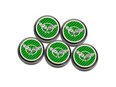 Cross Flag Series Fluid Cap Covers; Green Carbon Fiber (97-04 Corvette C5 w/ Automatic Transmission)