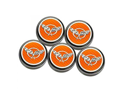 Cross Flag Series Fluid Cap Covers; Orange Carbon Fiber (97-04 Corvette C5 w/ Automatic Transmission)