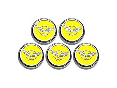 Cross Flag Series Fluid Cap Covers; Solid Yellow (97-04 Corvette C5 w/ Automatic Transmission)