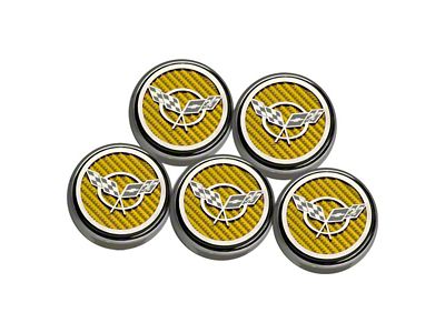 Cross Flag Series Fluid Cap Covers; Yellow Carbon Fiber (97-04 Corvette C5 w/ Automatic Transmission)