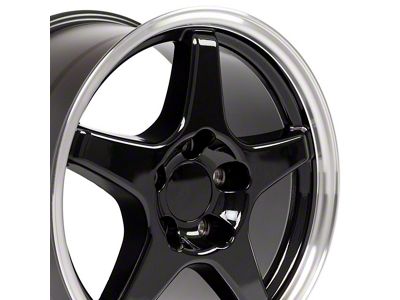 CV01 Black with Machined Lip Wheel; Front Only; 17x9.5; 56mm Offset (97-04 Corvette C5)