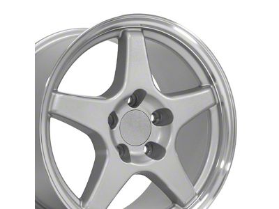 CV01 Silver with Machined Lip Wheel; Front Only; 17x9.5; 56mm Offset (97-04 Corvette C5)