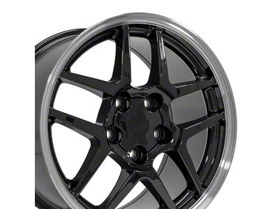 CV04 Black with Machined Lip Wheel; Front Only; 17x9.5; 54mm Offset (97-04 Corvette C5)