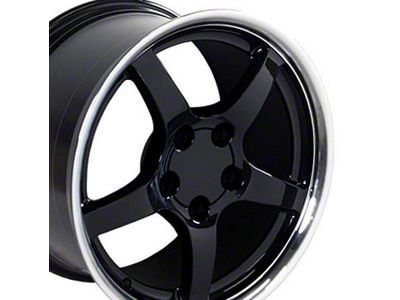 CV05 Black with Machined Lip Wheel; Front Only; 17x9.5 (97-04 Corvette C5)