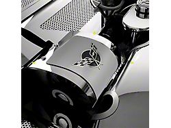 Deluxe Alternator Cover with Cross Flag Logo; Polished and Brushed; Black Carbon Fiber Inlay (97-04 Corvette C5)