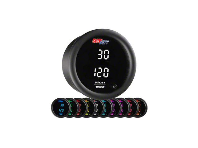Digital Dual Boost/Vacuum and Temperature Gauge; Black 10 Color (Universal; Some Adaptation May Be Required)