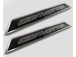 Door Sill Plates with Corvette Style Insert; Black Carbon Fiber (20-24 Corvette C8)