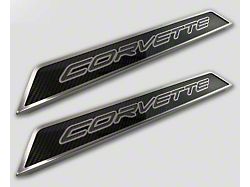 Door Sill Plates with Corvette Style Insert; Black Carbon Fiber (20-25 Corvette C8)
