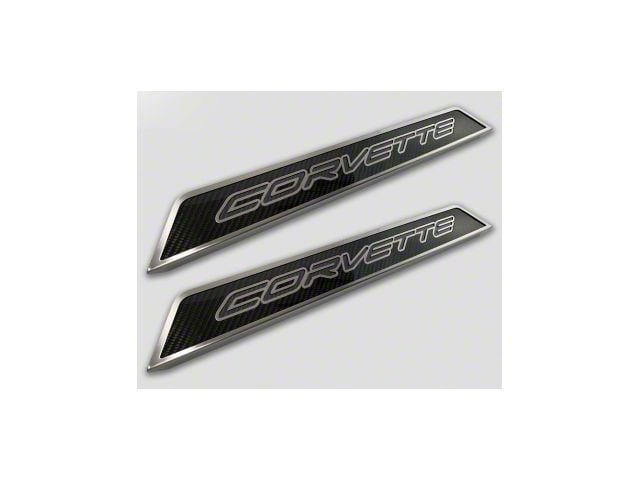 Door Sill Plates with Corvette Style Insert; Black Carbon Fiber (20-24 Corvette C8)